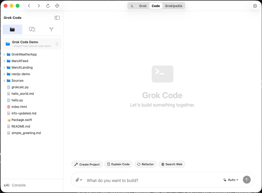 Grok Code Agent Interface